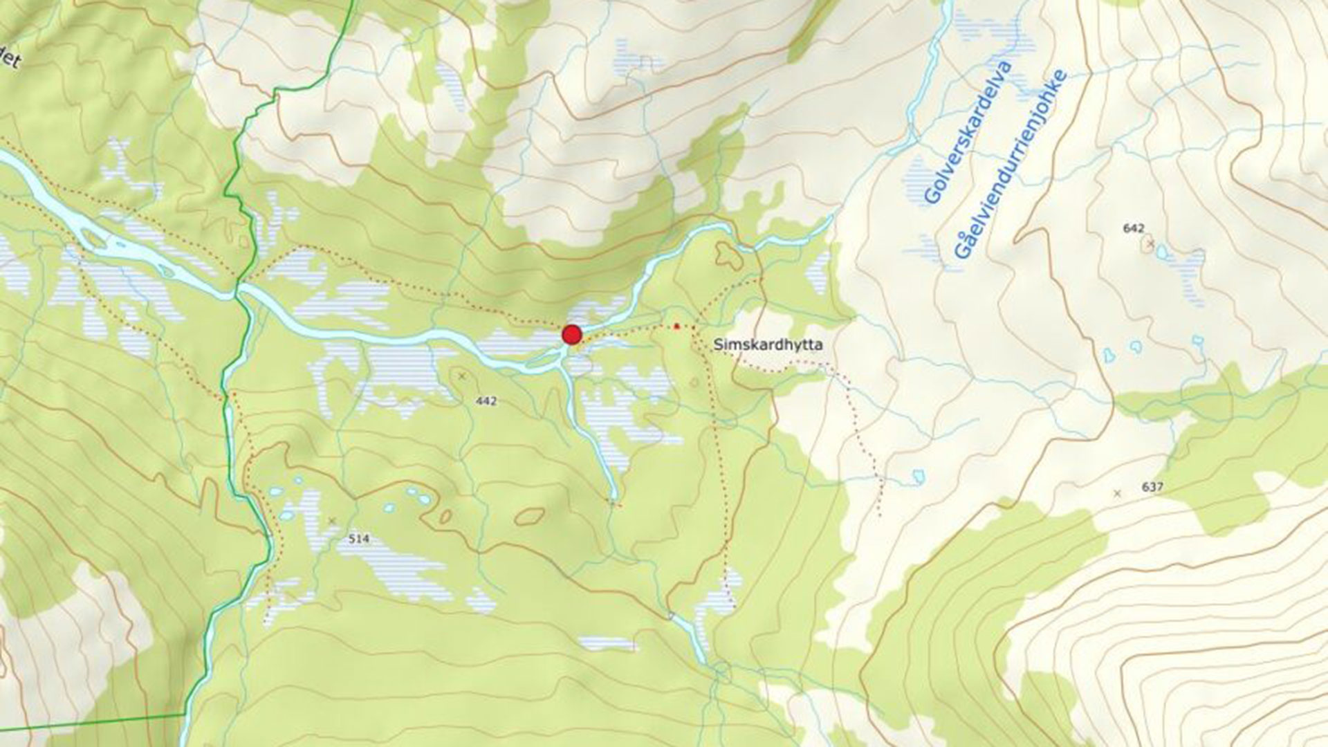 Map showing the location of the bridge over the Golverskardelva